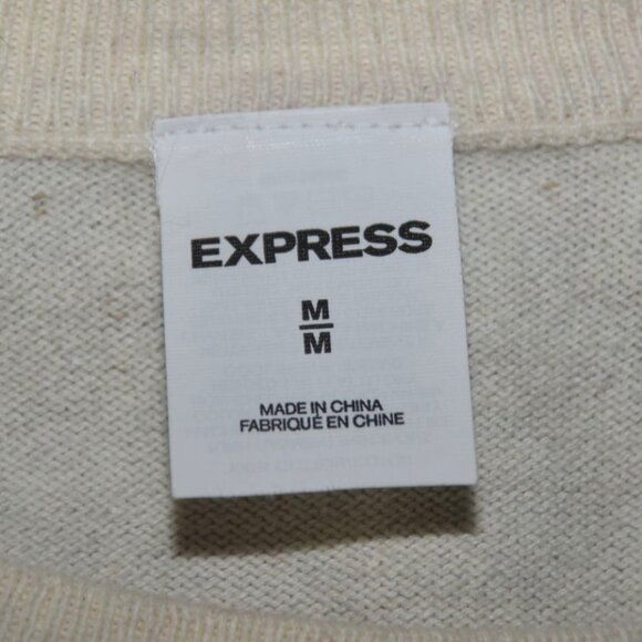 Express Mens M Neutral Beige & Gray Ragland Sleeve Cotton Thin Knit Sweater - Picture 4 of 6